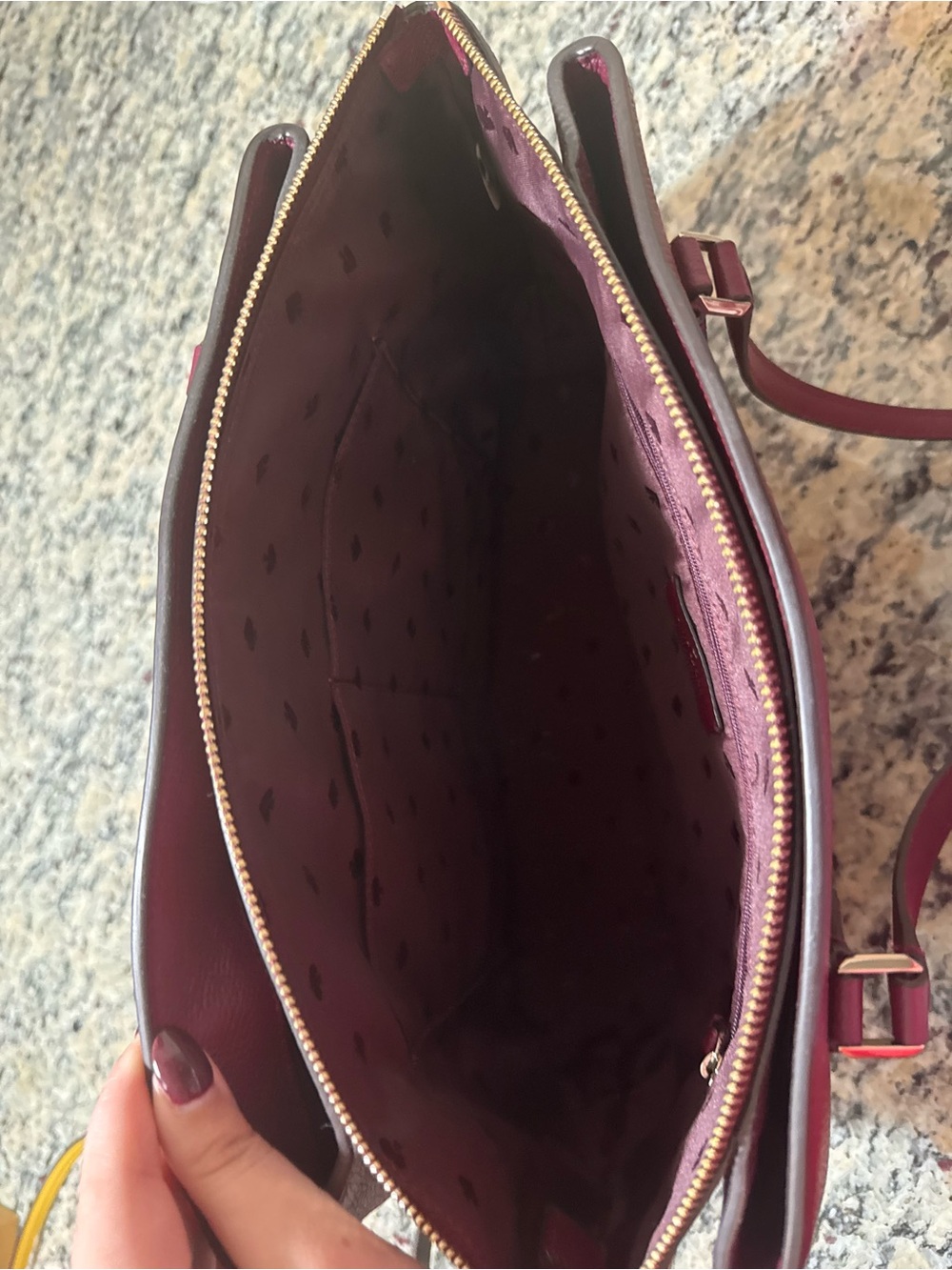 kate spade burgundy leather shoulder tote - Picture 3 of 4